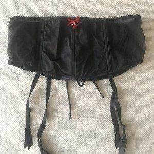 Victoria's Secret Black Satin & Mesh Garter with Strawberry Charm - Size Small
